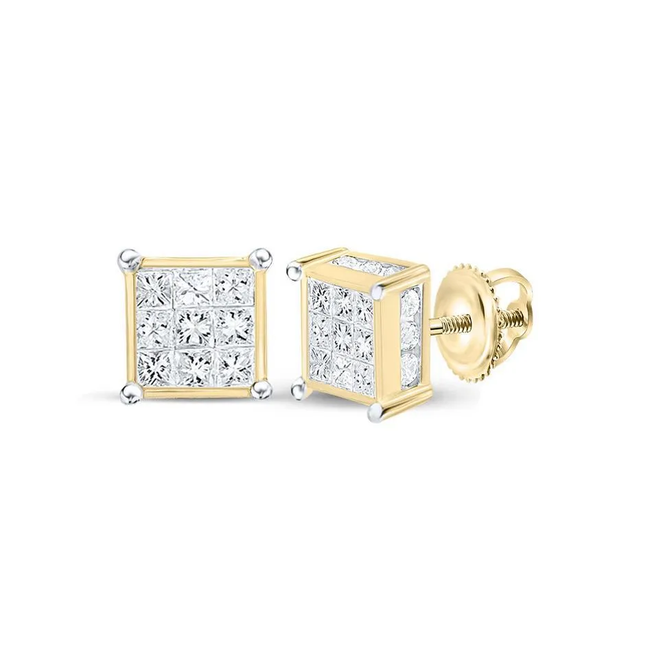 0.25cttw Princess Diamond Stud Earrings 14k Yellow Gold Screw Back