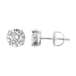 0.50 Diamond Round Solitaire Stud Earrings 10k White Gold Screw back