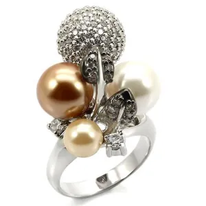 0W296 - Rhodium   Ruthenium Brass Ring with Synthetic Pearl in Multi Color