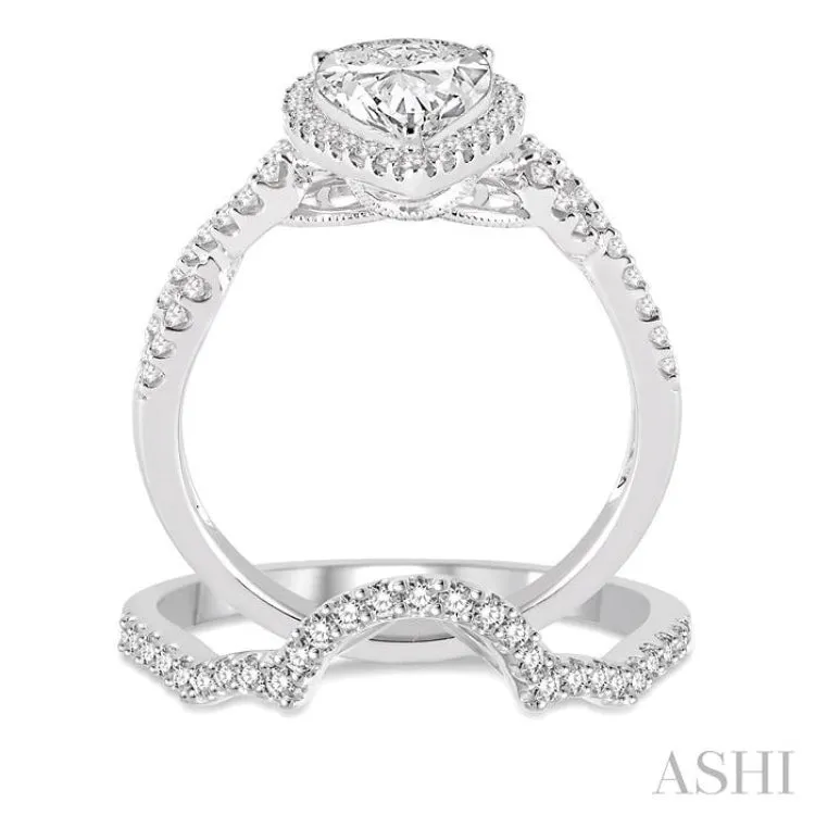 1 1/3 Ctw Diamond Wedding Set With 1 1/6 Ctw Pear Shape Engagement Ring and 1/6 Ctw Arched Wedding Band in 14K White Gold