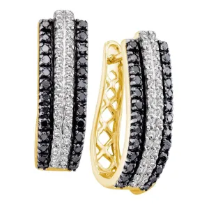 1 Cttw Round Black Enchanced Diamond Triple Row Striped Hoop 14k Yellow Gold