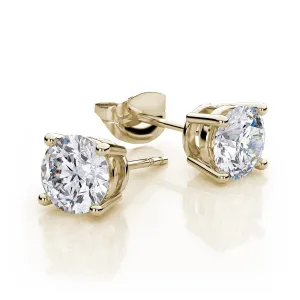 10k Yellow Gold Created White Sapphire CZ 2 Carat Round Stud Earrings Plated