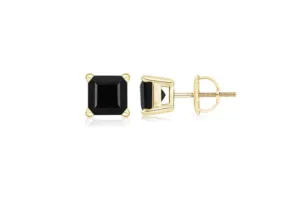 10k Yellow Gold Plated Created Black Sapphire 2 Carat Square Cut Stud Earrings