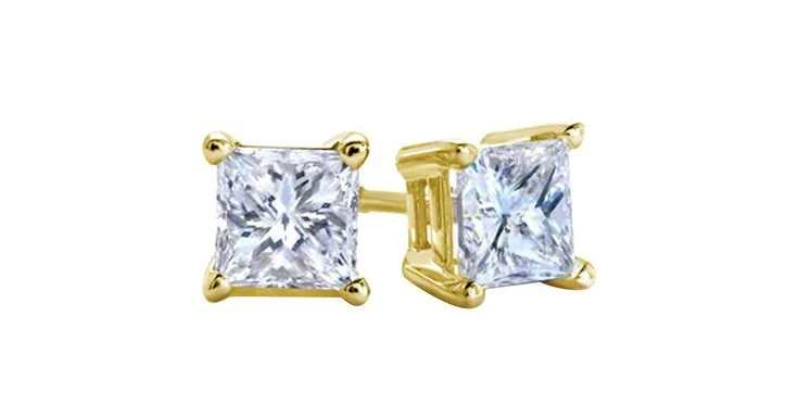 10k Yellow Gold Plated Created White Sapphire 1/2 Carat Square Cut Stud Earrings