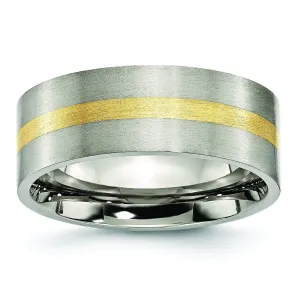 14k Gold Inlay Titanium Ring Flat Matte Finish 8mm