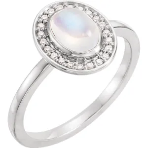 14k Gold Oval Rainbow Moonstone Diamond Halo Ring - White, Yellow or Rose or Platinum