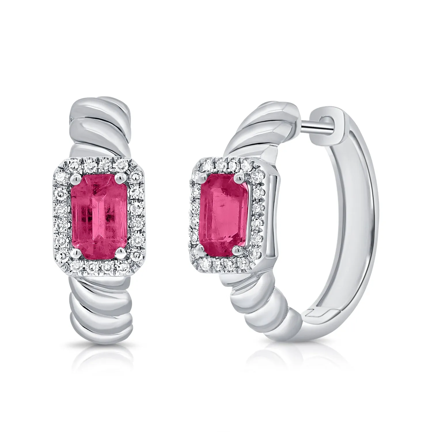 14K Gold Pink Sapphire & Diamond Earrings