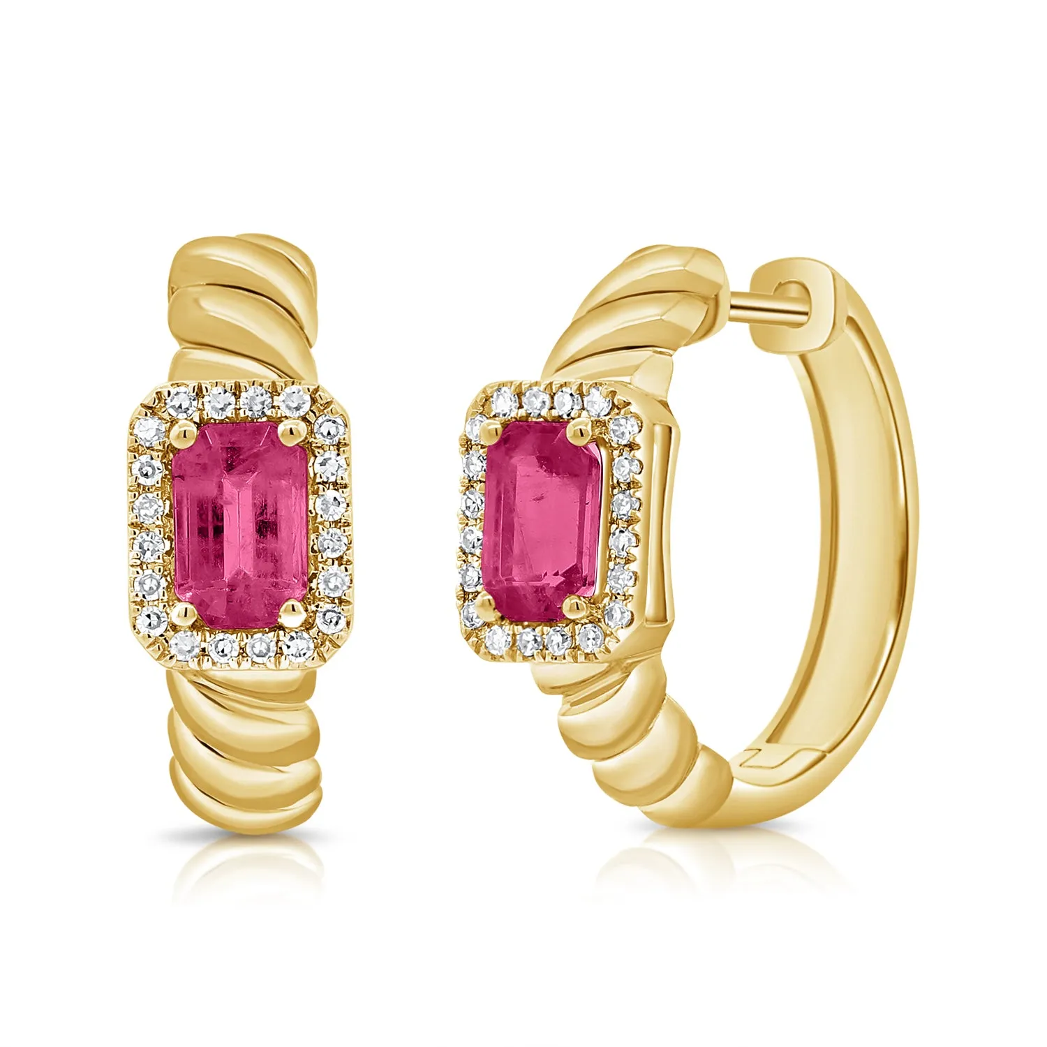 14K Gold Pink Sapphire & Diamond Earrings