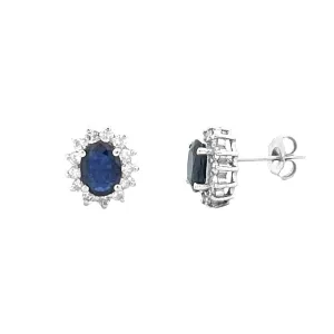 14K Gold Sapphire Floral Diamond Halo Earrings