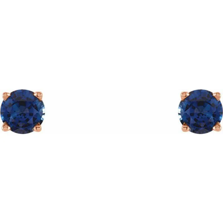 14K Rose 4 mm Natural Blue Sapphire Stud Earrings