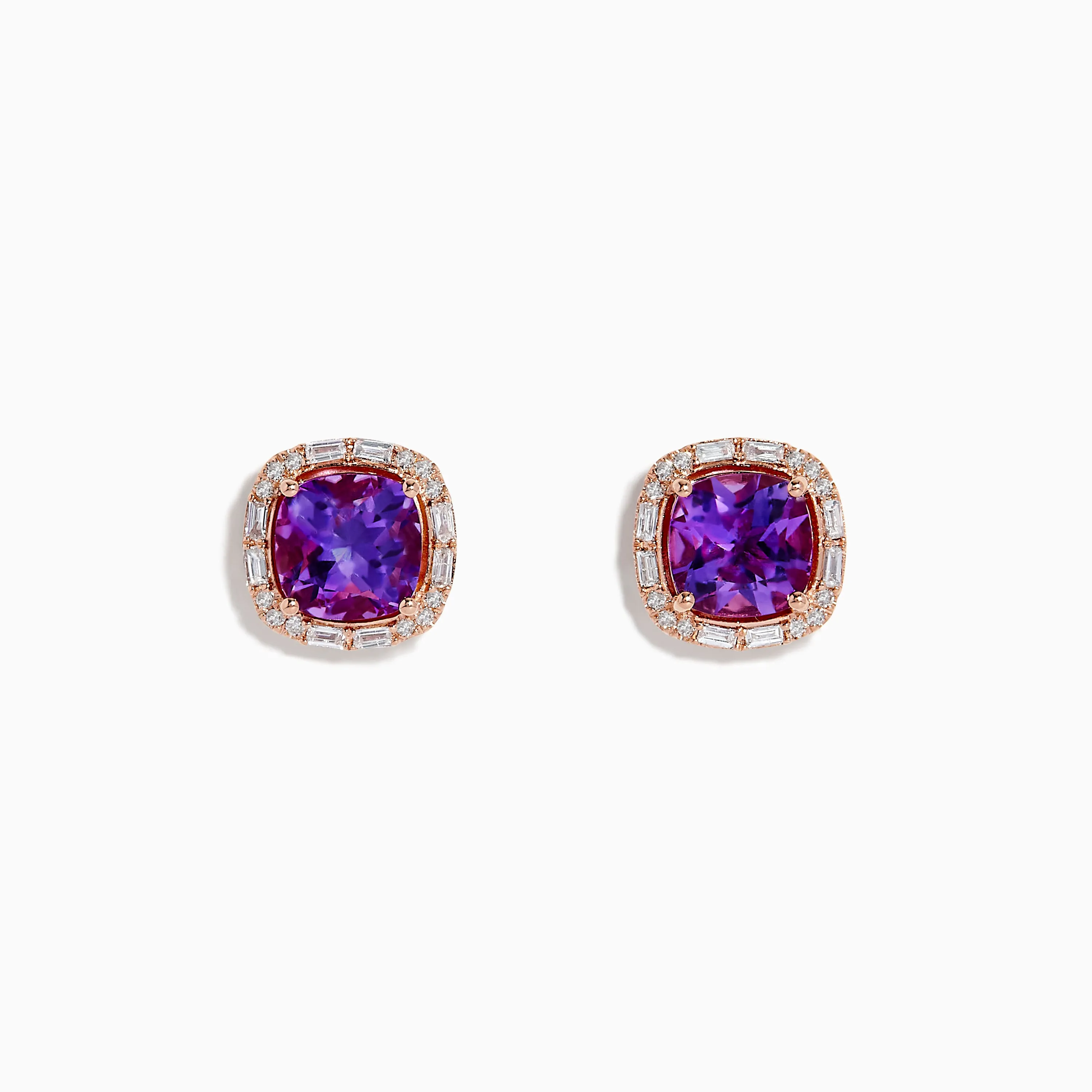 14K Rose Gold Amethyst and Diamond Stud Earrings