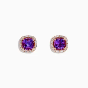 14K Rose Gold Amethyst and Diamond Stud Earrings