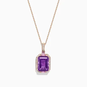 14K Rose Gold Amethyst, Pink Sapphire and Diamond Pendant, 8.08 TCW