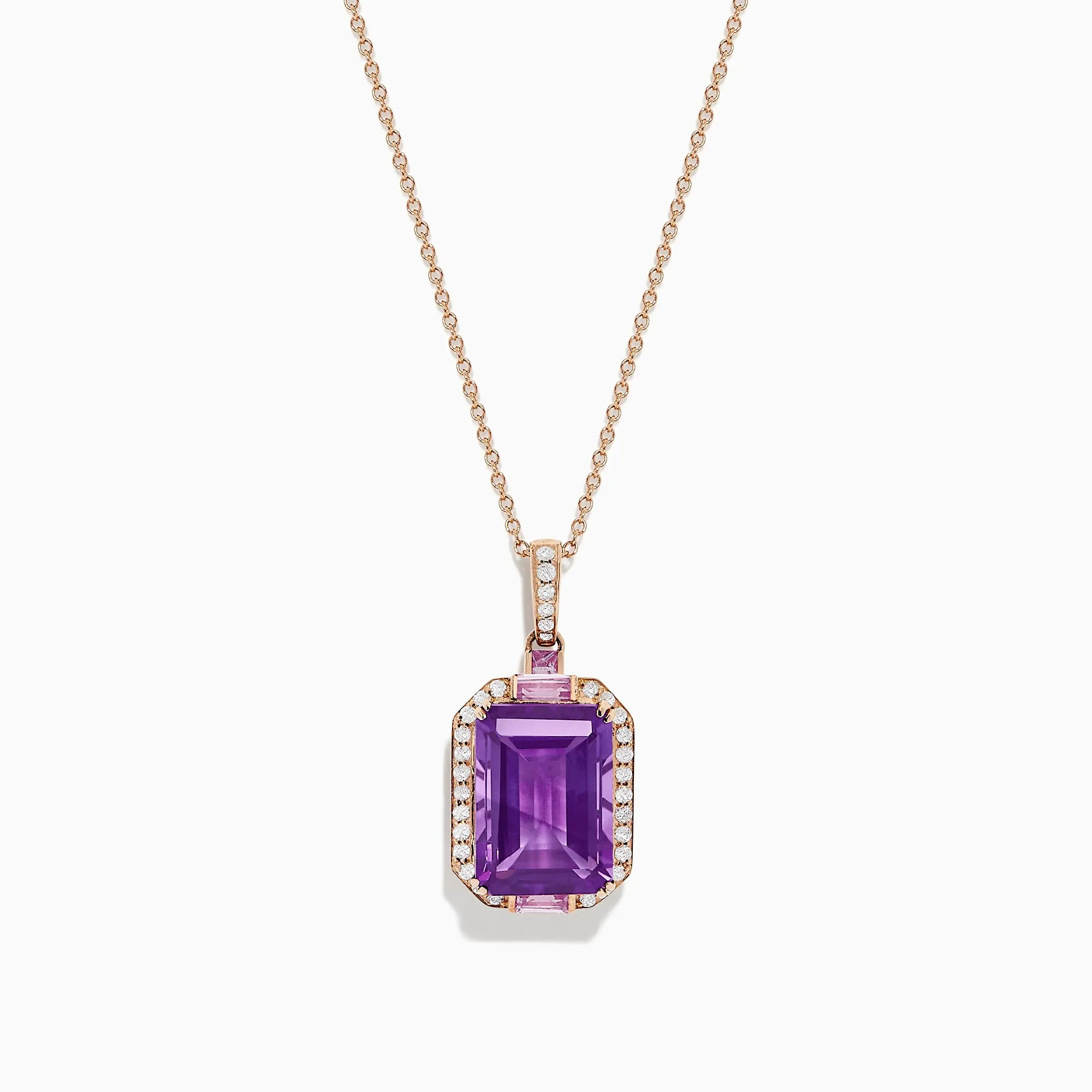 14K Rose Gold Amethyst, Pink Sapphire and Diamond Pendant, 8.08 TCW