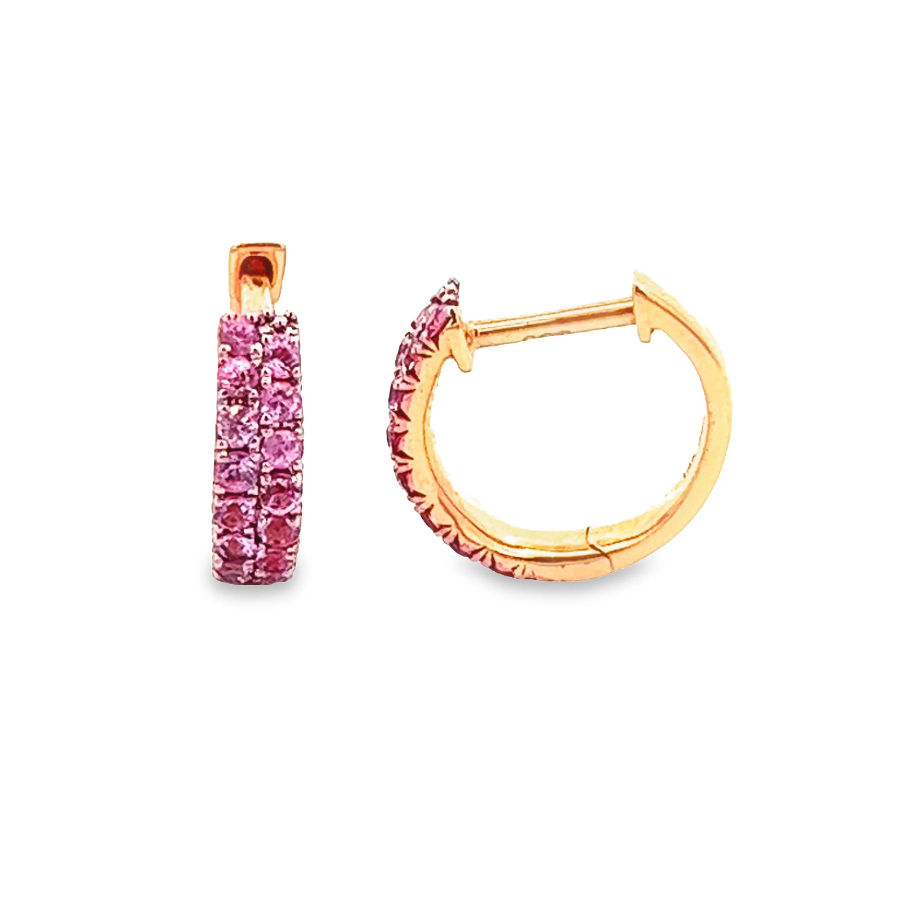 14k Rose Gold Pink Sapphire Huggy Earrings