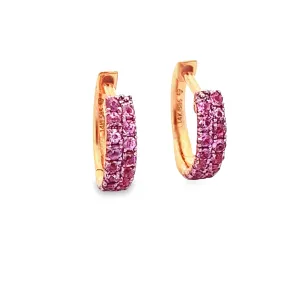 14k Rose Gold Pink Sapphire Huggy Earrings