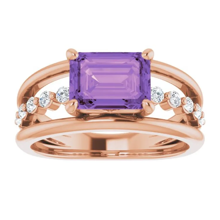 14K Rose Natural Amethyst & 1/5 CTW Natural Diamond Ring