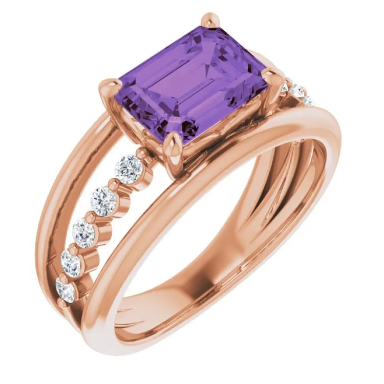 14K Rose Natural Amethyst & 1/5 CTW Natural Diamond Ring