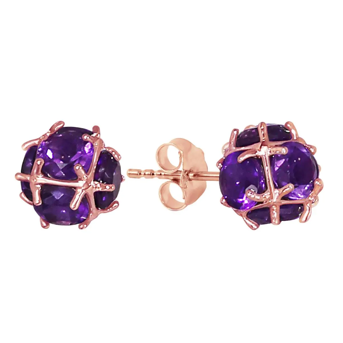 14K Solid Rose Gold Stud Earrings Natural Amethyst Gemstone