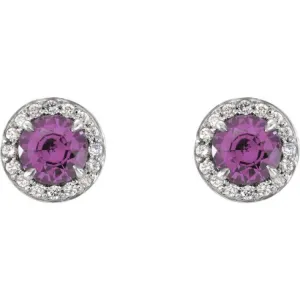 14K White 4.5 mm Natural Amethyst & 1/6 CTW Natural Diamond Earrings