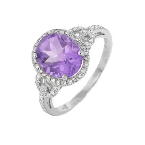 14k White Gold 2.80 Ct Amethyst, 0.23 Ct Diamond Ring