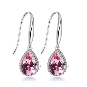 14k White Gold Plated 1 Ct Created Pink Sapphire Teardrop Earrings