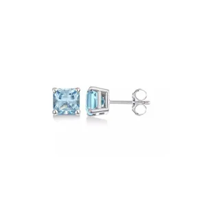 14k White Gold Plated 3 Ct Created Light Blue Sapphire Princess Cut Stud Earrings