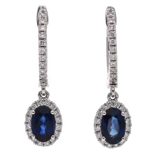 14K White Gold Sapphire and Diamond Drop Earrings