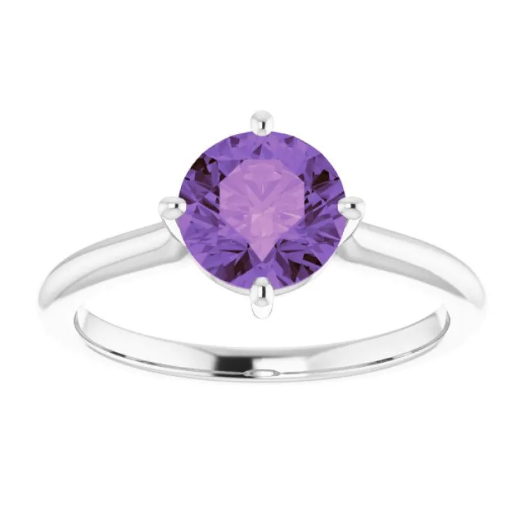 14K White Natural Amethyst Ring