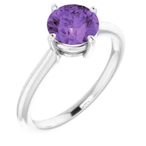 14K White Natural Amethyst Ring