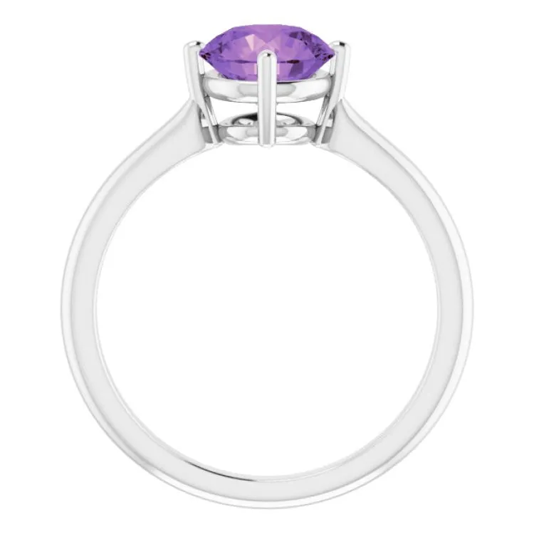 14K White Natural Amethyst Ring