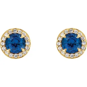 14K Yellow 4.5 mm Natural Blue Sapphire & 1/6 CTW Natural Diamond Earrings