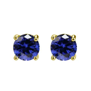 14k Yellow Gold Plated 1/2 Ct Round Created Blue Sapphire Stud Earrings