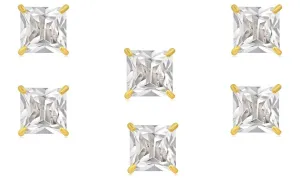 14k Yellow Gold Plated 1/2Ct Square Cut White Sapphire Set Of Three Stud Earrings