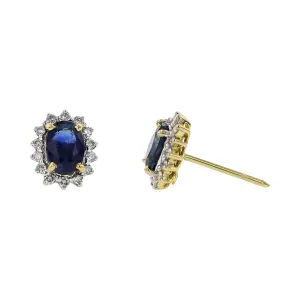 14K Yellow Gold Sapphire and Diamond Halo Earrings