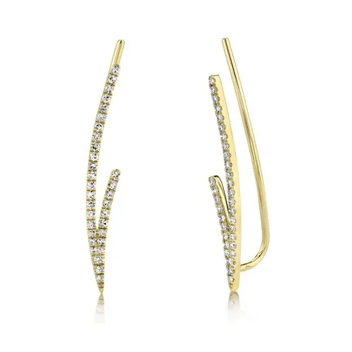 14KT GOLD 0.19 CTW DIAMOND 2-ROW EAR CLIMBER EARRINGS