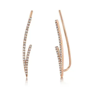 14KT GOLD 0.19 CTW DIAMOND 2-ROW EAR CLIMBER EARRINGS