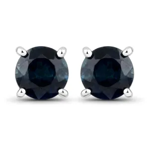 14KW Gold Round Blue Sapphire Earring Studs