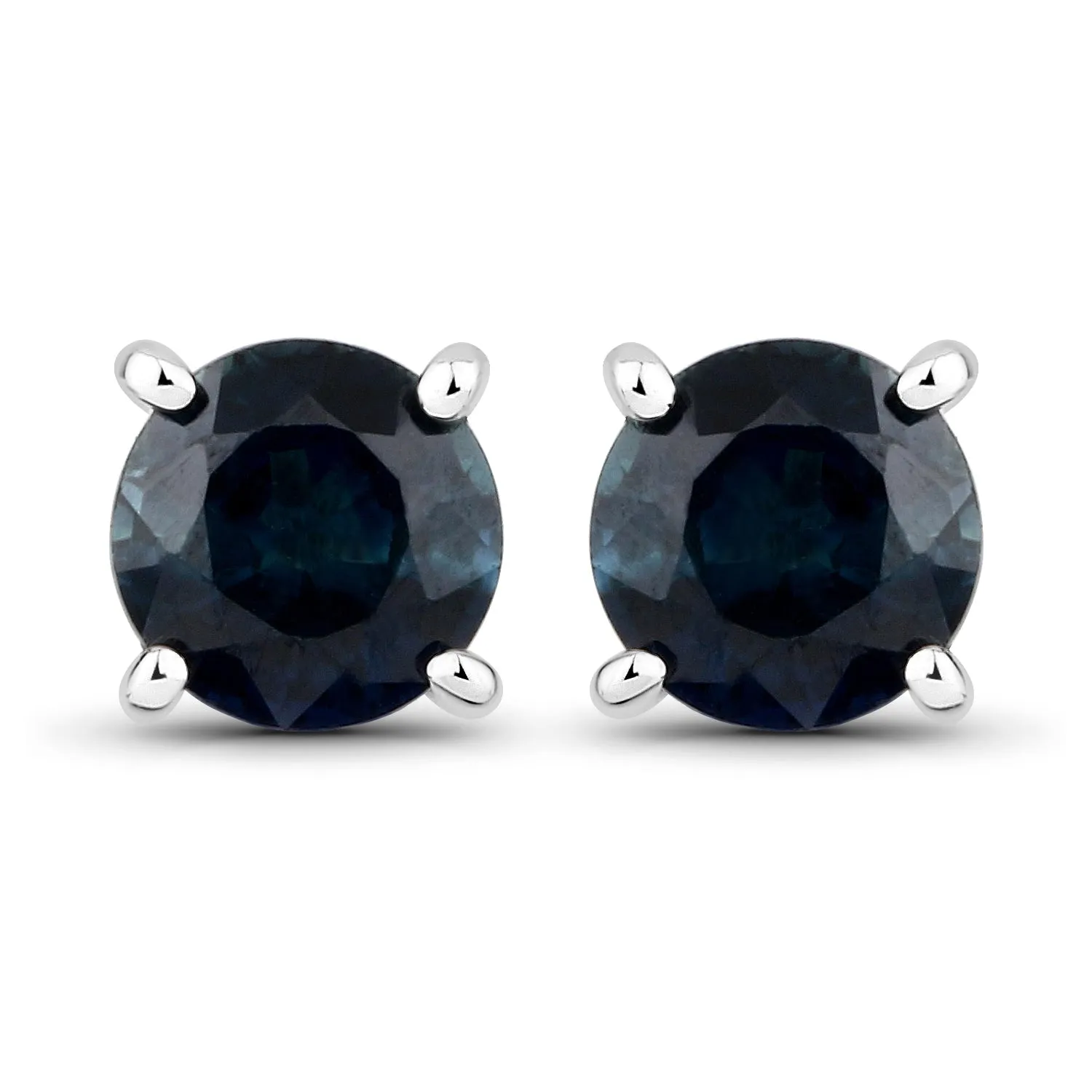 14KW Gold Round Blue Sapphire Earring Studs