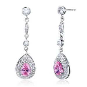 1.5 Carat Pear Cut Pink Created Sapphire 925 Sterling Silver Dangle Earrings MXFE8057