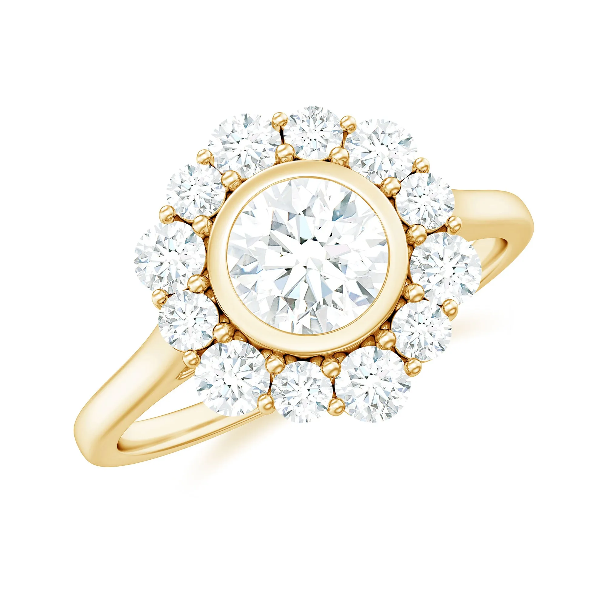 1.50 CT Bezel Set Zircon Statement Halo Engagement Ring