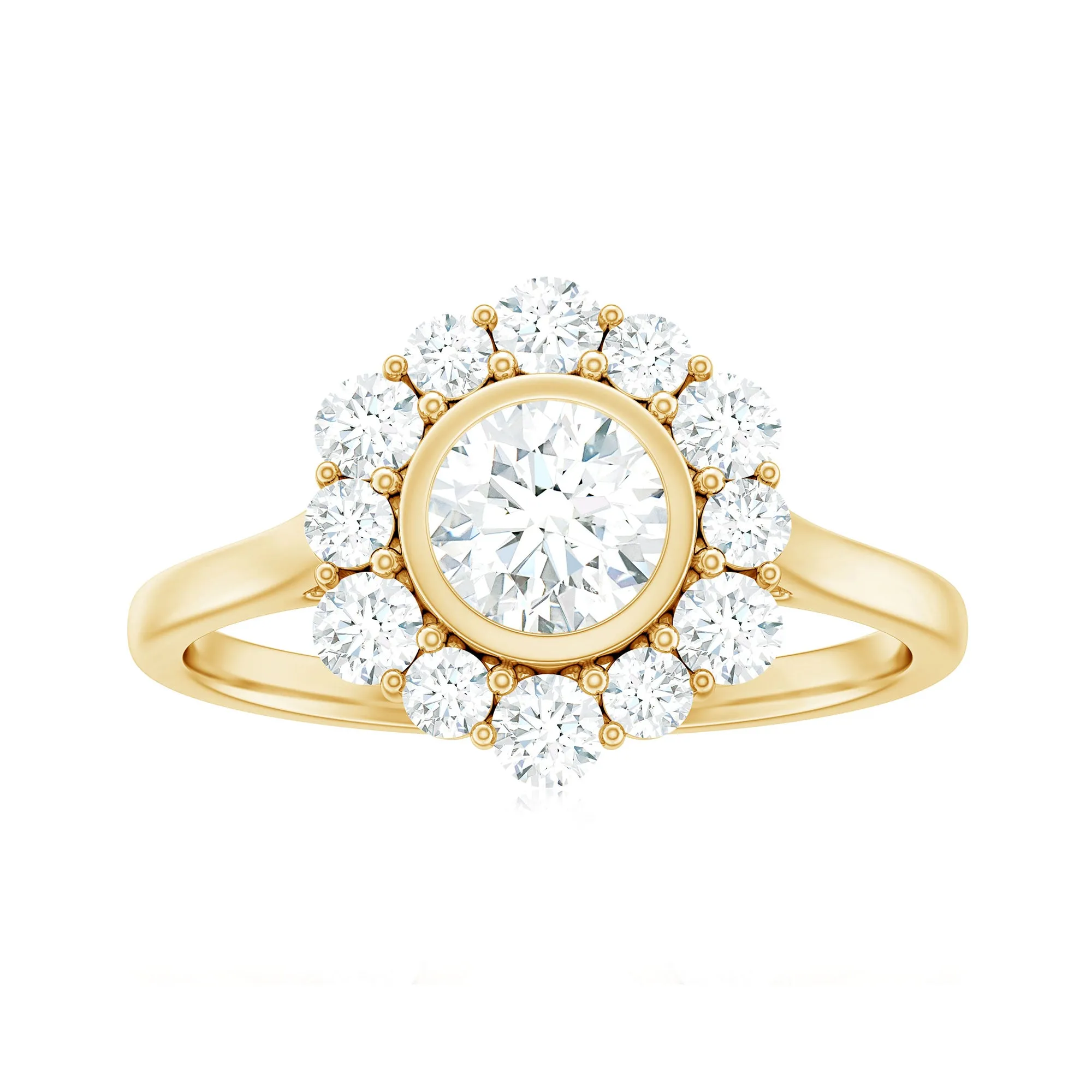 1.50 CT Bezel Set Zircon Statement Halo Engagement Ring