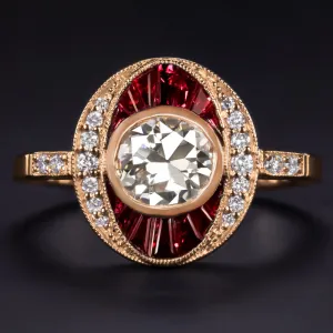 1.59ct OLD EUROPEAN CUT DIAMOND RUBY COCKTAIL RING 14k ROSE GOLD VINTAGE STYLE