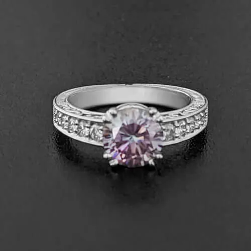 1.5ct PURPLE MOISSANITE NATURAL DIAMOND ENGAGEMENT RING WHITE GOLD VINTAGE STYLE