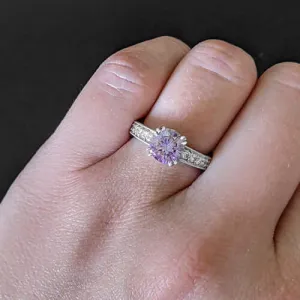 1.5ct PURPLE MOISSANITE NATURAL DIAMOND ENGAGEMENT RING WHITE GOLD VINTAGE STYLE