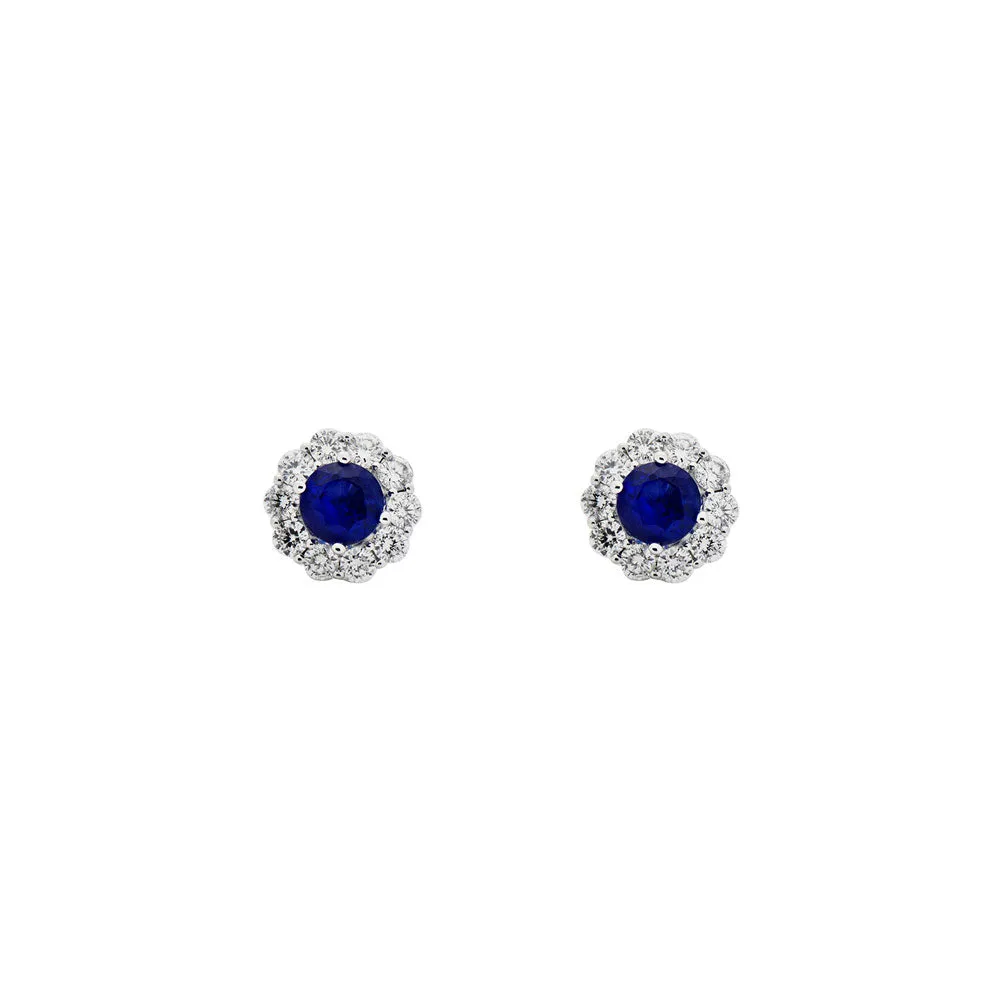 18 Karat White Gold Stud Earrings with Sapphire and Diamonds