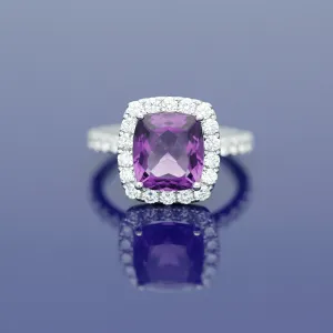 18ct White Gold Amethyst and Diamond Halo Ring