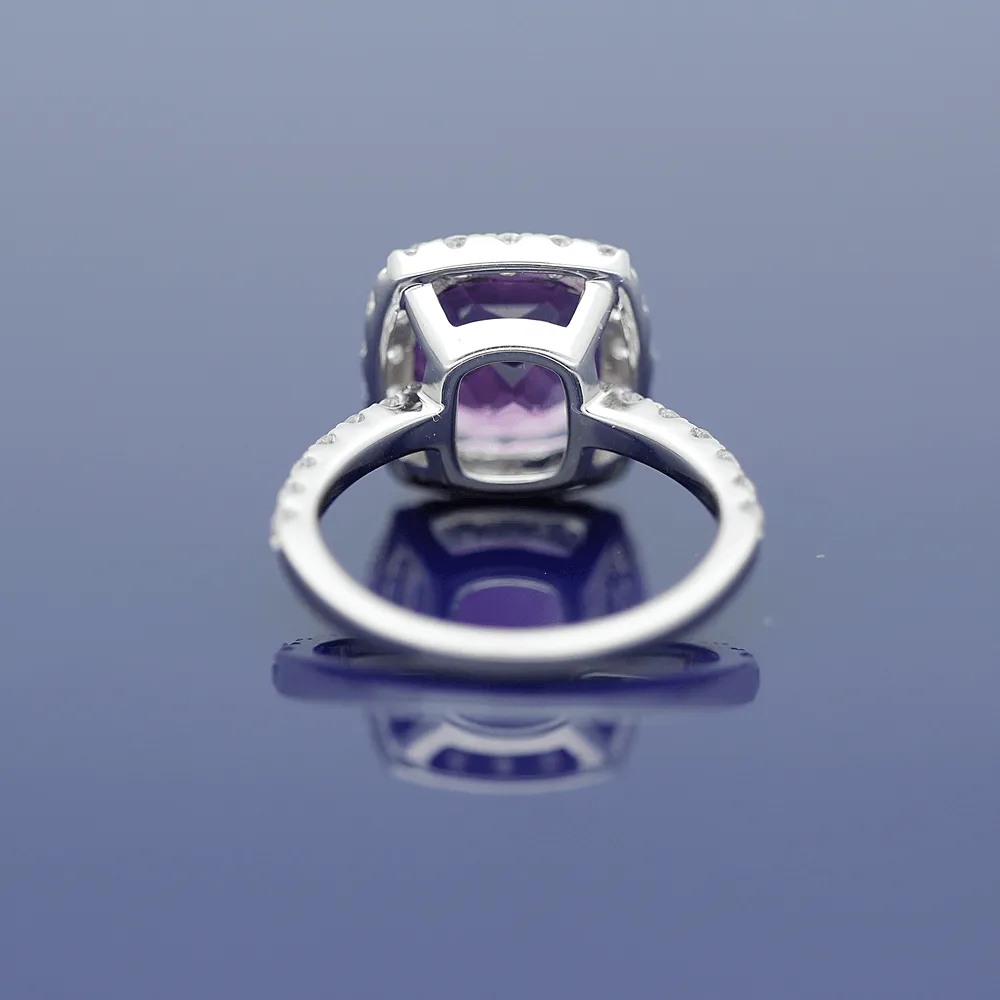 18ct White Gold Amethyst and Diamond Halo Ring