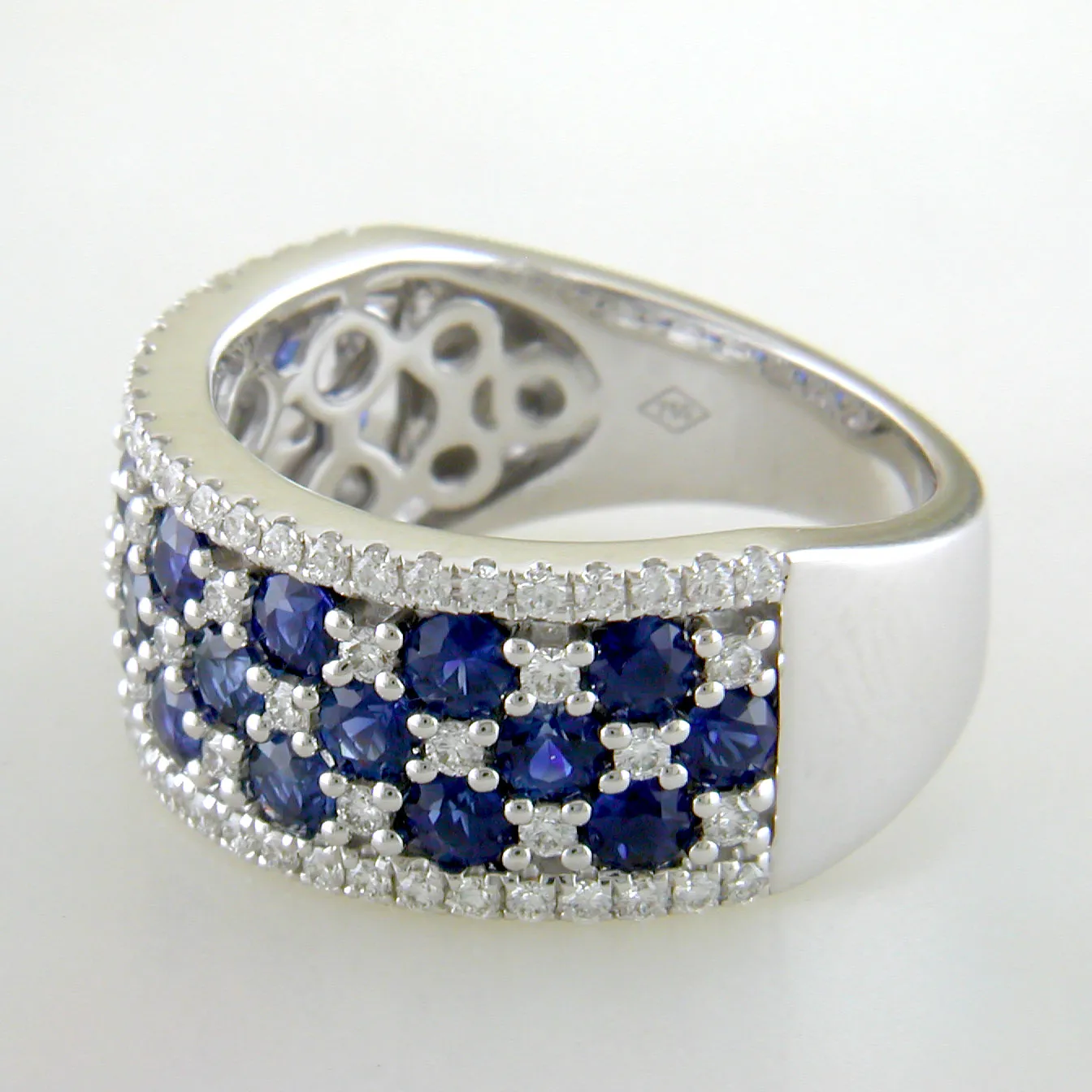 18k White Gold Sapphire & Diamond Wide Right Hand Cocktail Ring