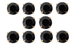 18k Yellow Gold Plated Created Black Sapphire 1/2 Carat Round Pack of Five Stud Earrings